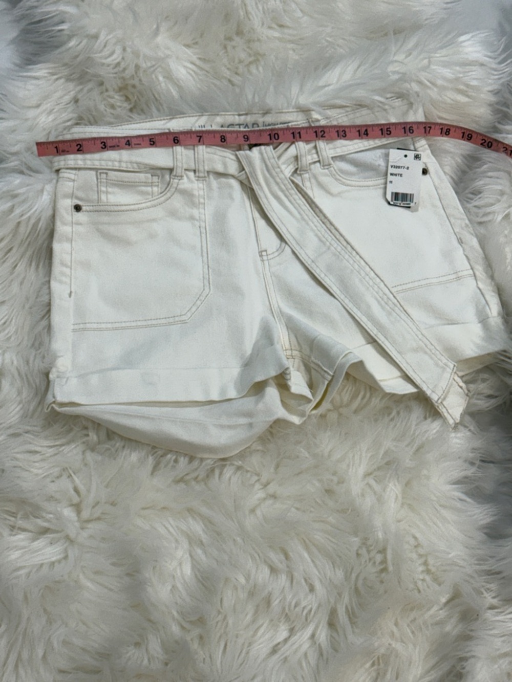 Vanilla Star Cream White Denim Tie-Waist Shorts